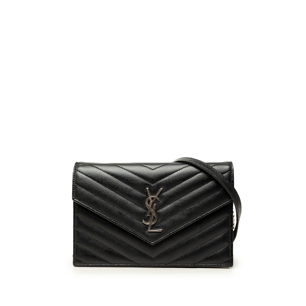 Pre-Loved Saint Laurent Grain De Poudre Cassandre Envelope Chain Wallet